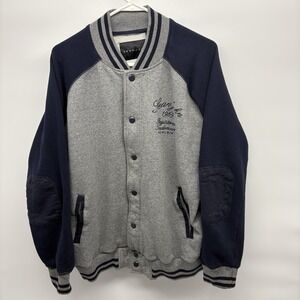 Vintage Sean Jean Gray Button Varsity Bomber Jacket Fleece Lined Y2K Men XL